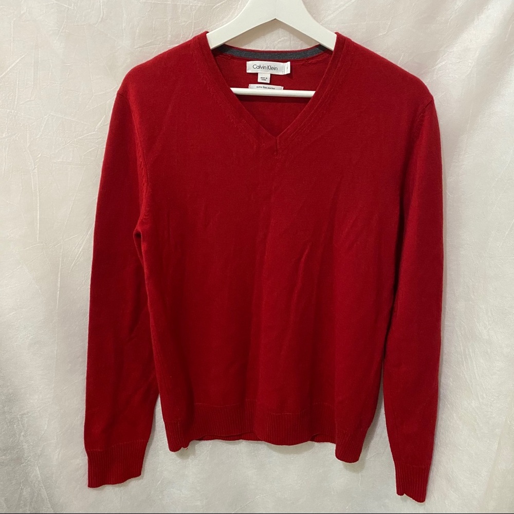Calvin Klein Extra Fine Merino Vneck Sweater Sz S